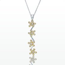 14k 0.39ct Diamond Spining Flower White Yellow Gold Two Tone Pendant Necklace