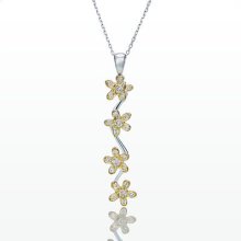 14k 0.39ct Diamond Spining Flower White Yellow Gold Two Tone Pendant Necklace
