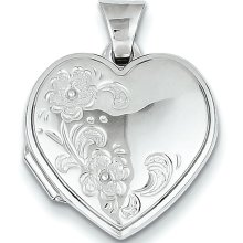 14k White Gold Polished Heart-Shaped Floral Locket