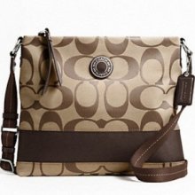 $198nwt Coach F19220 Signature Khaki/mahgany Stripe File Crossbody Bag Authentic