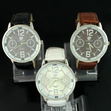 1pc Stylish Man-made Leather Mens Man Quartz Wrist Watch, 3 Color Available