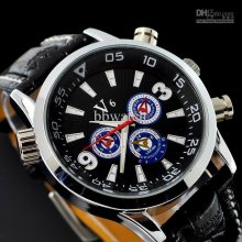 1pcs Black Leather Man Watch V6 Luxury Quartz Watch New Style Big Di