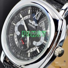1pcs Fashion Watch With Black Leather Mechanical Watches For Male 01
