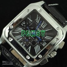 1pcs Luxury Men's Watches Black Leather Mechanical Watch Gentleman W