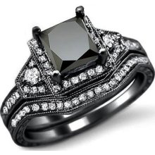 2.0ct Black Princess Cut Diamond Engagement Ring Bridal Set 14k Black Gold