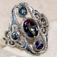 2 Ct Rainbow Topaz 925 Sterling Silver Victorian Style Filigree Ring Size 5.5