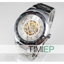 2012 New Sliver Skeleton Analog Stainless Steel Mens Army Military A