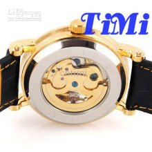 2012 Topsell Deluxe Skeleton Gold Mens Watch Carve Dial Automatic Bl