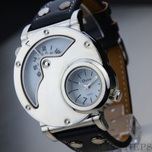 3 Color Oulm Dual Time Russian Army Military Men Steel Leather Wrist Watch