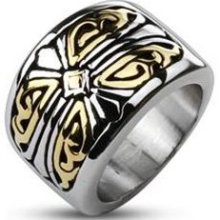 316L Stainless Steel Gold IP Duo-Tone Accented Royal Cross Band R ...