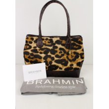 $365 Brahmin Large Anytime Tote Bag Beige Leopard Luxe Weekender Brown