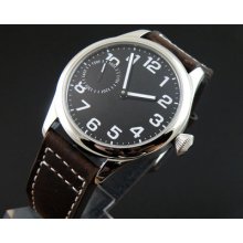 44mm Black Dial White Mechanical Deep Brown Leather Strap Watch Swan Neck 6497