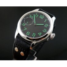 44mm Parnis Black Dial Green Mechanical Mens Watch Stainless Steel Case 6497 069
