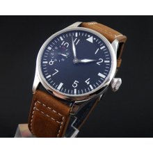 44mm Parnis Black Dial 6497 Manual Winding Mens St3600 Swan Neck Watch311