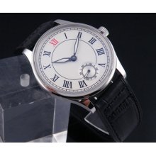 44mm Parnis White Dial Roman Marks Mechanical Hand Winding 6498 Mens Watch 029