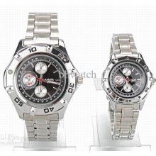 5pcs Luxury Quartz Watch New Brand Nary Silver Band Black Dial Men W