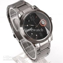 6pcs Pack Modern Men Black Sport Quartz Watch Red Date Steel Band 2-