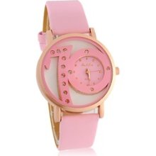 70 Pattern Women's Analog Watch with PU Leather Strap (Pink)