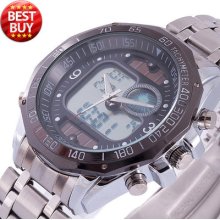 A Calss Cool Rhombic Case Men's Digital Quartz Led Analog Stainless Wrist Watch