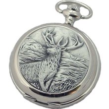 A E Williams 4820 Stag Mens Mechanical Pocket Watch With Chain