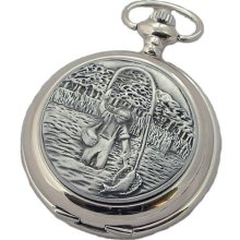 A E Williams 4839Sk Fishing Mens Mechanical Pocket Watch With Chain