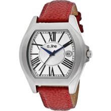 a_line Watches Women's Adore Silver Dial Red Textured Genuine Leather
