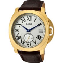 a_line Watches Women's Pyar Silver Dial Gold Tone Case Brown Leather