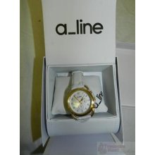 A_line Women's Al-80012-yg-02-wh Maya Chrono Silver Dial White Leather Watch