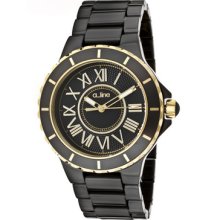 A_Line Women's Marina Black Dial Gold Accents Black Ceramic