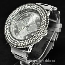 A1 ICED OUT HIP HOP MENS KHALIFA DIAMOND CZ WATCH w/ GRAY BAND #WR-GB