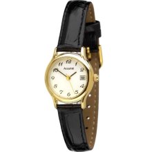 Accurist Women's Quartz Watch With White Dial Analogue Display And Black Leather Strap Ls630