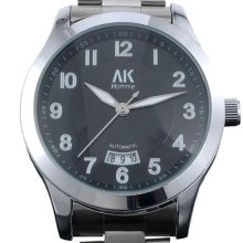 Ak-homme Hours&minute Display Silver Stainless Steel Mens Automatic Wrist Watch