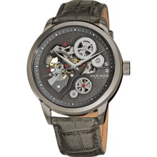 Akribos XXIV Watches Men's Grey Dial Grey Leather Grey Leather/Grey D