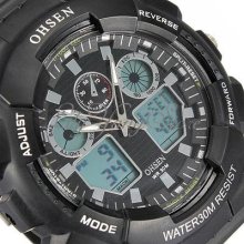 Alarm Date Waterproof Analog Digital Mens Black Sports Quartz Wrist Watch Gift