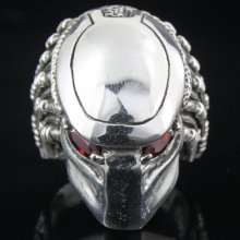 Alien Skull Predator Size 10 Red Eye Big Ring Warrior Biker 925 Sterling Silver