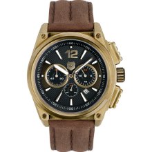 Andrew Marc Watches Round Leather Strap Watch Gold/ Brown