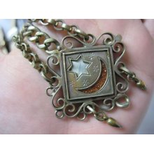 Antique Gold Filled Pocket Watch Chain Gold Stone Glass