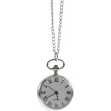Antique White Dial Quartz Round Pocket Watch Necklace Silver Chain Pendant