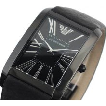 Armani Men's Sportivo Stainless Steel Case Leather Bracelet Black Tone Dial Roman Numerals AR2060