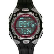 Armitron Men`s El Lcd Sport Watch W/ Black Resin Strap & Red Accents