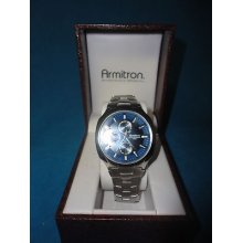 Armitron Mens Blue Day/date Dial Stainless Steel Quartz Watch 6p27