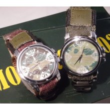 Army Forces Authentic Looking Camouflage Quartz Watch Velcro Strap Compass Style