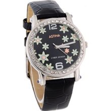 ASTINA Decorative Bezel Faux Leather Band Analog watch (Black)
