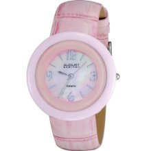 August Steiner As8028pk Ceramic Case Fashion Pink Leather Strap Womens Watch