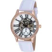 August Steiner As8035wt Womens Crystal Skeleton Automatic Strap Watch