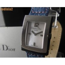 Auth Christian Dior Malice Mother Of Pearl Dial Denim & Leather Band Quartz