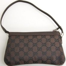 Authentic Gucci Gg Canvas Handbag Bag Pouch Clutch Evening Bag Brown