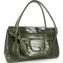 Authentic Nancy Gonzalez Green Crocodile Large Shoulder Flap Bag