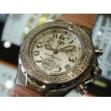 Authentic Technomarine Chronograph Diamond Ladies Watch W/ Alligator Band