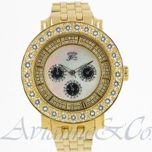 Avianne & Co. Mens Ice Trend Solid Gold Plated Diamond Watch 2.62 Ctw